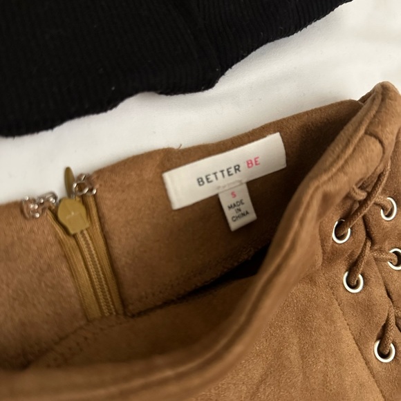 Brown Suede Like Material Skirt with Slit Lace Tie Size Small - Picture 4 of 4